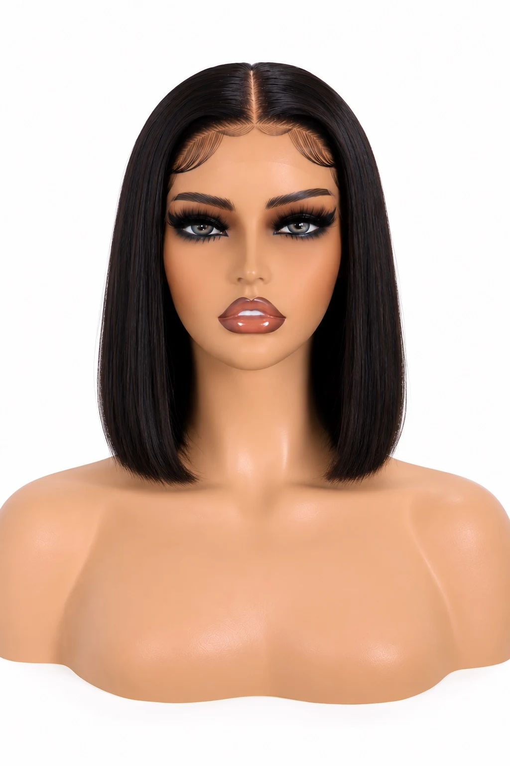 Peluca humana lisa de 10 pulgadas, vista frontal