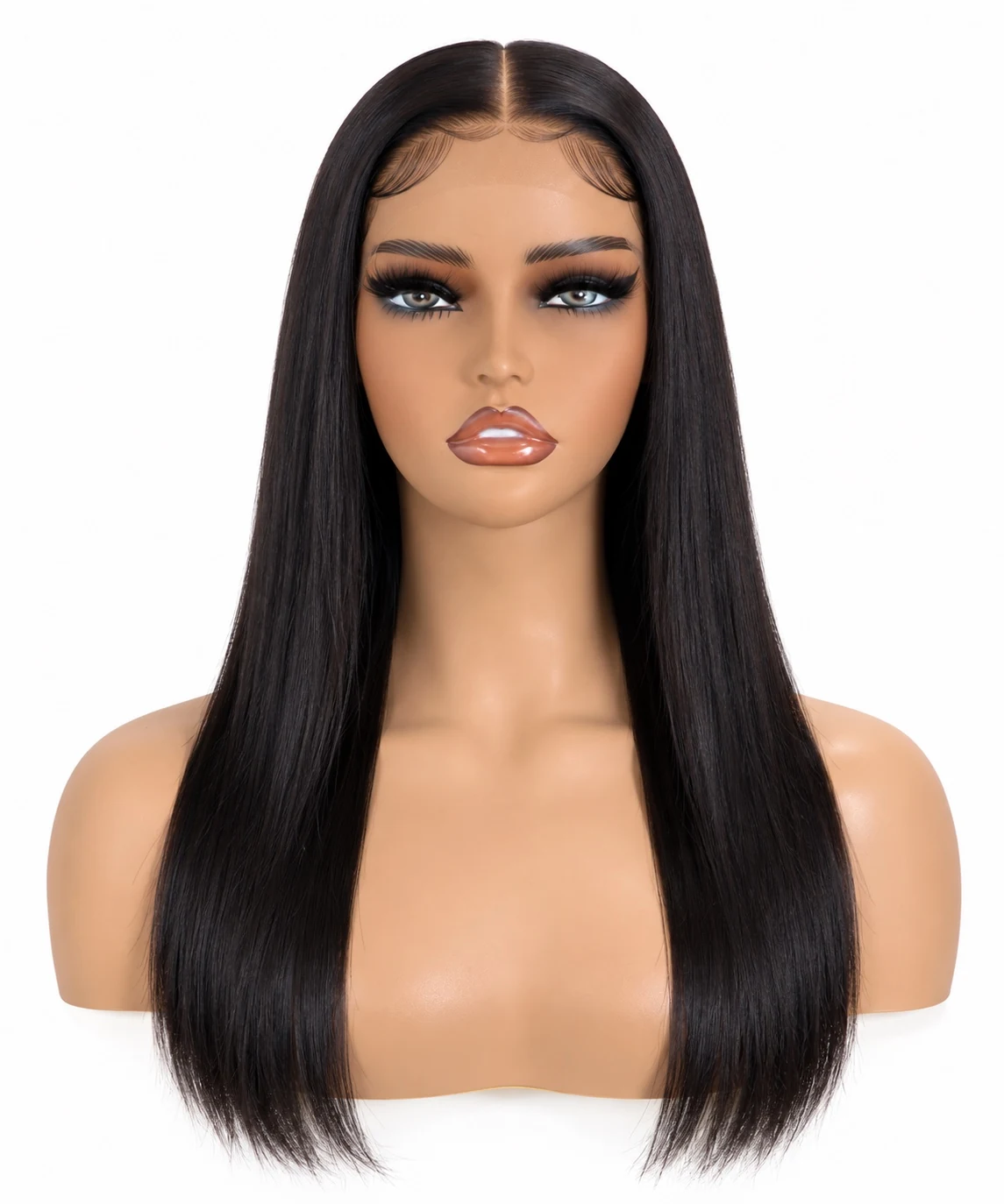 Peluca humana lisa de 18 pulgadas, vista frontal